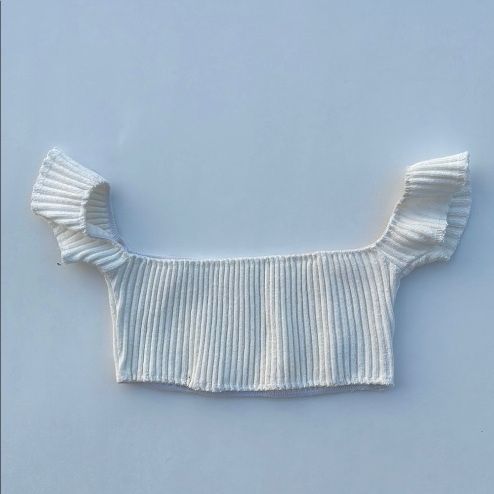 ARE YOU AM I White Ribbed Off-Shoulder Top - Picture 4 of 9